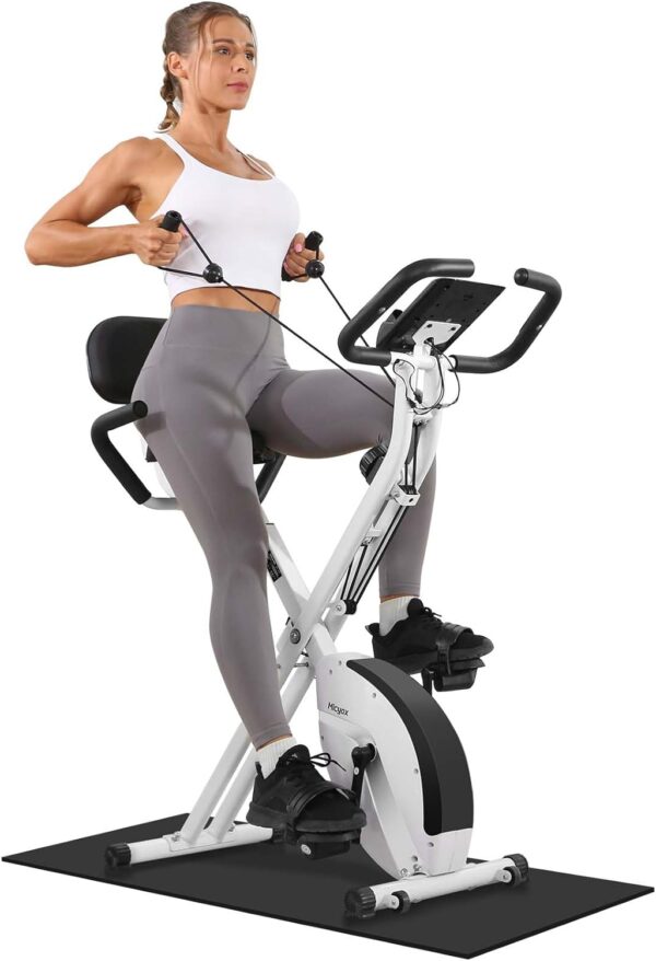 Bicicleta Estática, Micyox MX-600 Bicicleta de Ciclismo Interior Plegable Magnética con Pantalla LCD y Sensor de Frecuencia Cardíaca, Bicicleta con Bandas de Resistencia que Ahorra Espacio