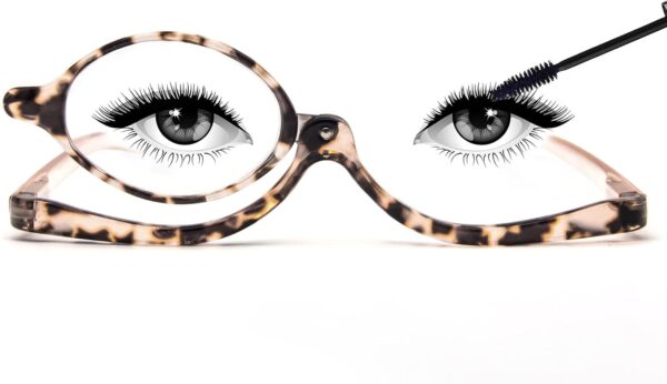 MMOWW Gafas de Lectura de Maquillaje para Mujer, Gafas Giratorias con Bisagras de Resorte para Gafas de Maquillaje Ampliadas con Diseño Plegable de Lente única Volcada (Tortuga carey rosa, +1.5)