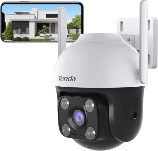 Tenda CH3 Camara Vigilancia WiFi Exterior - Visión Nocturna 30m, 360° PTZ Cámara IP 1080P, Soporte ONVIF CCTV Camera Vigilancia, Detección Movimiento, Audio Bidireccional, IP66, Compatible con Alexa