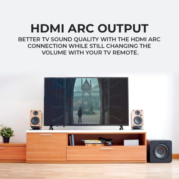 VULKKANO A4 ARC Altavoces Autoamplificados con Woofer de 4", Bluetooth 5.0, HDMI ARC, Optica, RCA, USB, con Salida Subwoofer, Monitores de Estudio con Diseño Elegante, Color Marron - Image 5
