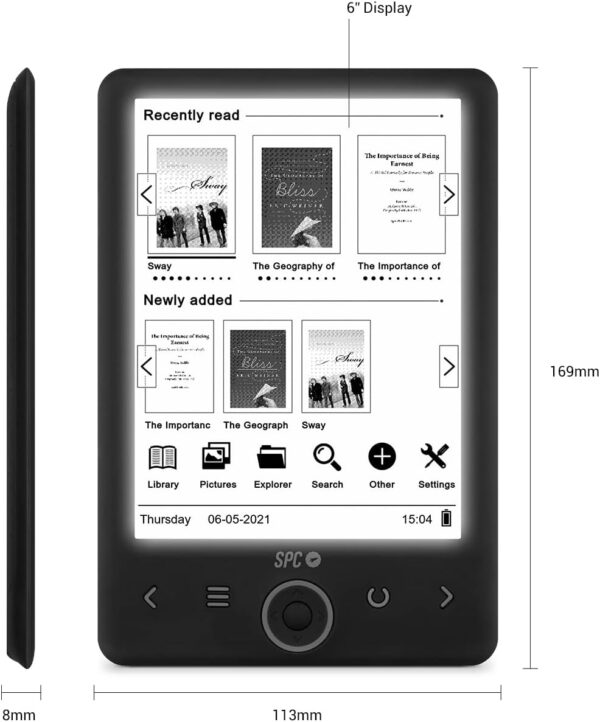 SPC Dickens Light 2 - Libro electrónico con Pantalla retroiluminada y luz con 6 Niveles de Intensidad, Teclas Frontales, posición Vertical y Horizontal, 1 Mes de autonomía, Ligero y Fino, Color Negro - Image 3