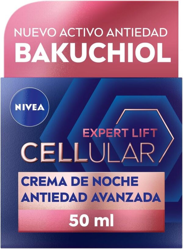 NIVEA Cellular Expert Lift Crema de Noche Antiedad Avanzada (1 x 50 ml), crema facial de noche con bakuchiol puro, crema antiarrugas con ácido hialurónico, crema antiedad