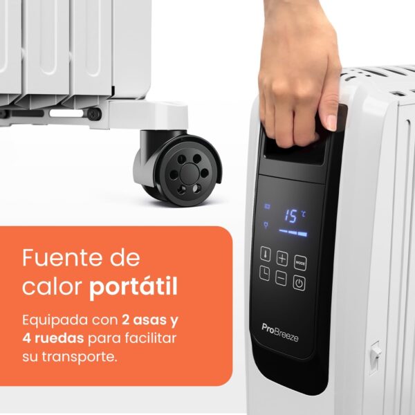 Pro Breeze Radiador de Aceite de 2500 W, 4 Niveles de Potencia, Temporizador, Termostato, Portátil con Ruedas, Calentador Eléctrico de 10 Aletas, Pantalla Digital y Mando a Distancia - Image 9