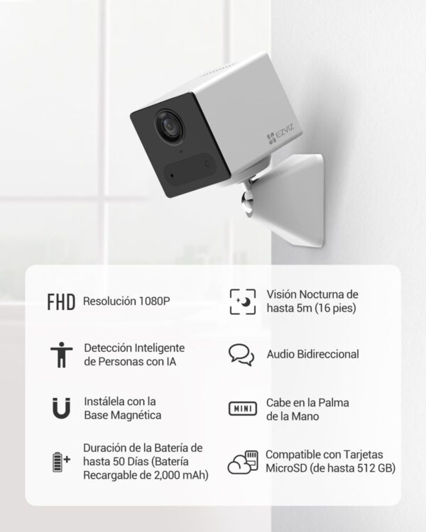EZVIZ Camara Vigilancia WiFi Interior sin Cables, 1080P Cámara Batería 2000 mAh, Detección de Movimiento Humano PIR, Visión Nocturna Infrarroja, Audio de 2 Vias,Soporta Tarjeta SD hasta 512GB,CB2 - Image 2