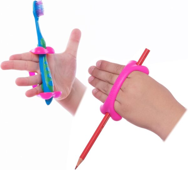 AIDBONES Puño Terapéutico Mano Bebé, Sujeción Infantil, Adaptador Cubiertos Pediátrico, Juego Inclusivo, Autismo, Falta Extremidades, Sindactilia, Parálisis, Síndromes (Pack de 2, Rosa 10 cm)