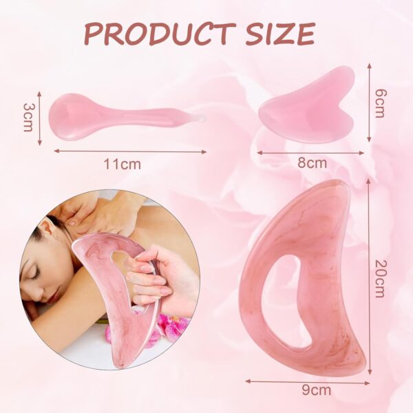 3 Piezas Gua Sha, Masaje Gua Sha Corporal con Mango (Rosa), Guasha Facial, Masajeador Celulitis (Resina), Herramientas Faciales Gua Sha para Masaje de Espalda, Cuello y Piernas - Image 2