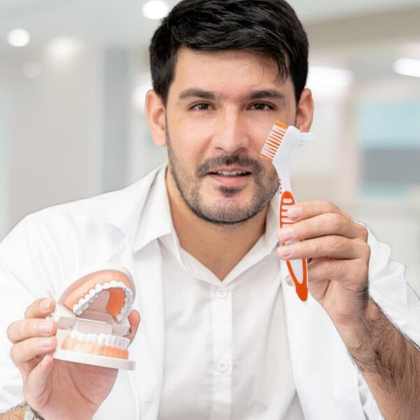 Giantree 4 cepillos para dentaduras postizas, cepillos de dientes con doble cara portátil de cerdas suaves multicapa y mango antideslizante de goma para el cuidado de prótesis dentales - Image 6
