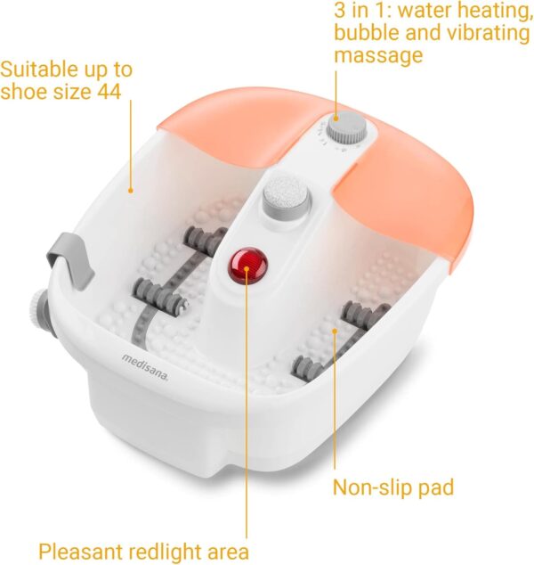 medisana FS 883 Spa para pies con masaje de reflexología podal - baño de pies eléctrico, función calefacción de agua, masaje de vibración, accesorios de pedicura, con masaje y calentador - Image 5