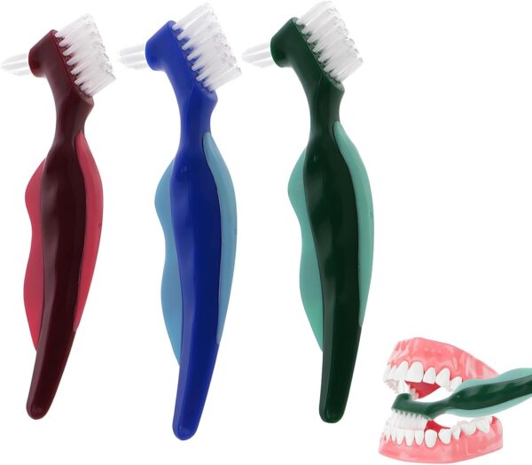 LEUUD 3 Piezas Cepillos de Limpieza de Dientes, Cepillos de Prótesis Portátiles de Doble Punta Dura De, Cepillo Dentadura Postiza, Cepillo Dientes Cerdas Multicapa para Cuidado Dentaduras Postizas