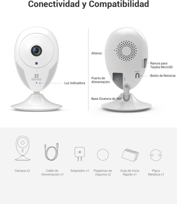 EZVIZ Kit de 2 Camaras Vigilancia WiFi Interior Bebe 1080P, Visión Nocturna, Detección de Movimiento, Audio Bidireccional, Fácil de Configurar,Compatible con Alexa, Modelo CTQ2C 2PK - Image 7
