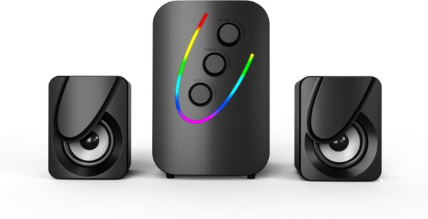 NK Altavoz Gaming x 2 Altavoces de 5W con 7 Colores LED Diferentes, Control Incluido con botón de Volumen, Agudos y Graves, Entrada Cable Jack 3,5 mm, Rango frecuencia 60Hz-20Hz - Image 2
