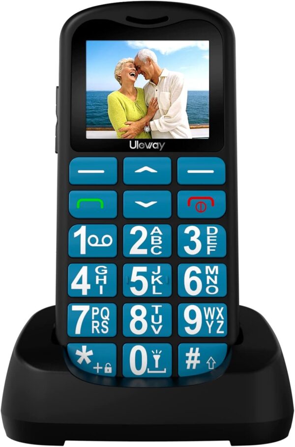 uleway Teléfono Móvil para Personas Mayores, Senior Móviles de Teclas Grandes, SOS Botón, Doble SIM, Llamada Rápida, Sonido Fuerte de Radio, Base de Carga, Fácil de Usar para Ancianos (Azul+)