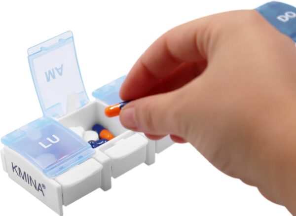 KMINA - Pastillero Semanal 1 Toma Español (Grande), Organizador Pastillas Semanal, Pastillero 1 Toma Diaria Portátil, Clasificador de Medicamentos, Pastillero Diario 1 Toma, Organizador Comprimidos - Image 4