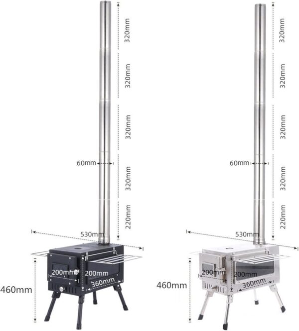 Estufa de leña portátil Kit de chimenea, Estufa de Camping para tienda de acero inoxidable,con ventana de vidrio grande para cocinar con calefacción en el hogar, ​barbacoa de picnic ​aire libre - Image 7
