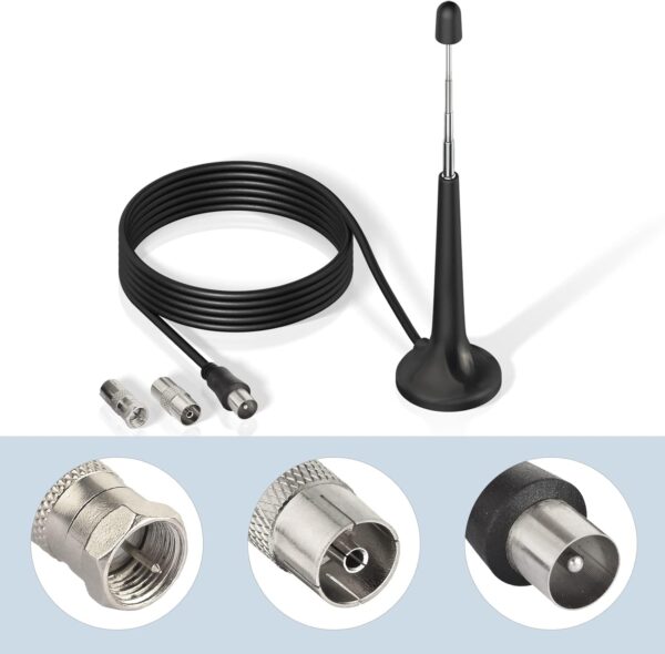 Bingfu Antena Radio DAB FM Interior 75Ohm Antena Telescópica TV Macho y 2 Adaptador Base Magnética 3Metro para Radio FM Sintonizador de Radio Portátil Receptor Estéreo Receptor AV Amplificador Estéreo - Image 5