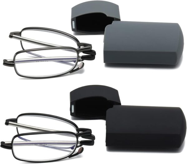Hubeye Gafas de lectura plegables de metal con bisagras de resorte y patillas telescópicas Anteojos de lectura anti luz azul con estuche de bolsillo portátil 2.50