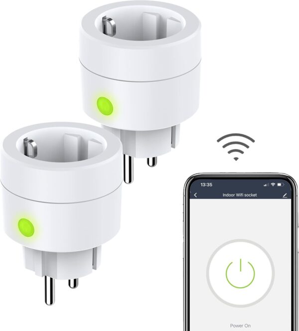 UCOMEN Mini enchufe inteligente, 16 A 3680 W, enchufe inteligente compatible con Alexa/Google Home, control remoto, horarios y temporizadores, paquete de 2,4 GHz, 2