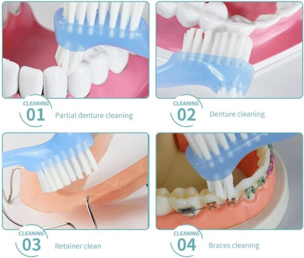 Visxcnu 3Piezas Juego de cepillos de Dientes para prótesis, cerdas Multicapa,Cabeza de Cerdas Cepillos de Limpieza de Prótesis Portátiles Dentaduras - Image 4