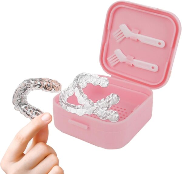 Uhngw Estuche de limpieza de retenedores, Estuche de remojo de retenedores - Caja de baño para dentaduras postizas | Estuche de limpieza de soporte de retenedor de silicona, estuche de contenedor de