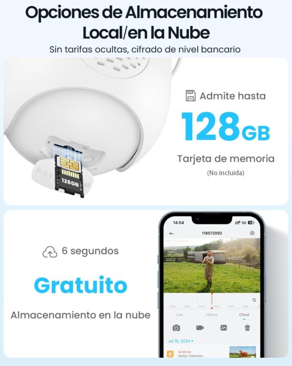 ieGeek 4G/3G LTE Cámara de Vigilancia Solar Inalámbrica, Soporte para Cambiar Tarjeta SIM, con Batería de 10000mAh, Visión Nocturna en Color 2K 3MP, PTZ 350°&90°, Detección Humana PIR - Image 8