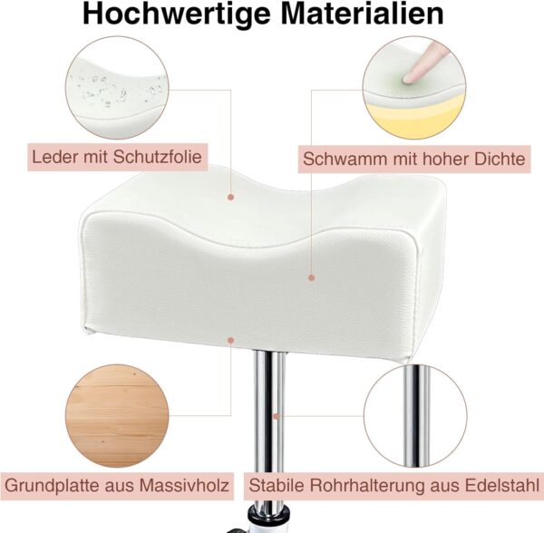 LOVEVLOGY Taburete de pedicura,Cuidado de los pies de manicura,Silla ajustable en altura Reposapiés para uñas Salón,Spa Masaje,Salón de bellezaUña,Blanco - Image 3