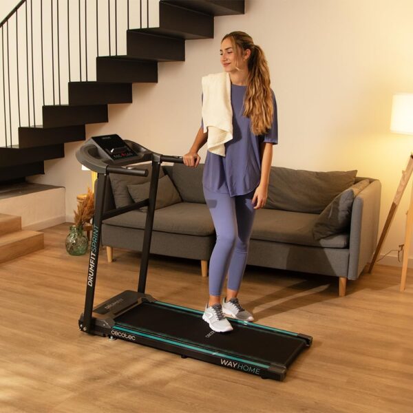 Cecotec Cinta de Correr Plegable DrumFit WayHome, Inclinación, Cinturón de Masaje, Mancuernas y Barras de Espuma, 1-18 km/h, 12 Programas, Superficie de Carrera Amplia - Image 3