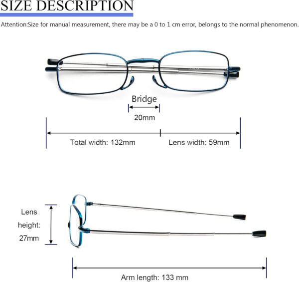 MMOWW Anti-blue Gafas de Lectura Plegables Para Hombres y Mujeres con Varillas Telescópicas con Estuche Portátil (Azul, 2.0) - Image 5