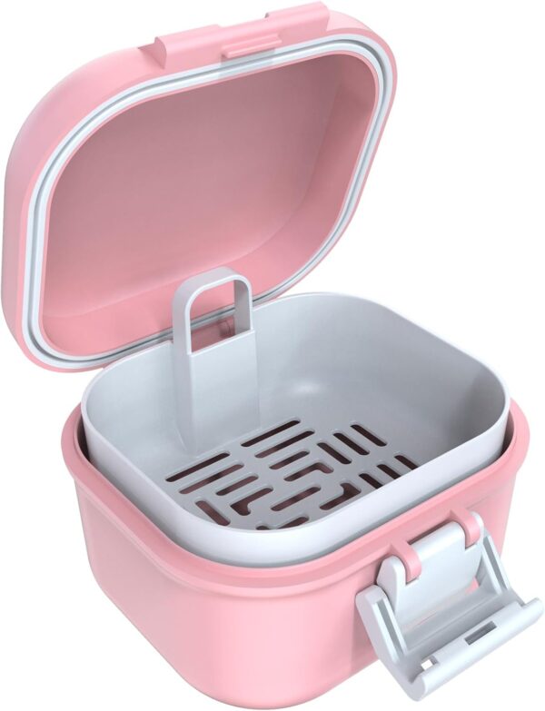 ARGOMAX Caja de prótesis a prueba de fugas, caja portátil para prótesis dentales, caja de dentaduras con colador, para prótesis dentales y aparatos ortopédicos (rosa + blanco).