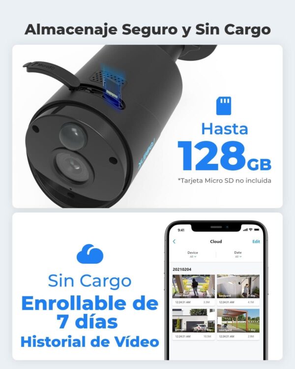 Reolink 3MP Camara Vigilancia WiFi Exterior Batería, Cámara IP de Seguridad Sin Cables con Panel Solar, Detección Humana, Audio de 2 Via, 2K Visión Nocturna, Impermeable, Alexa, Argus Eco (Negro) - Image 8