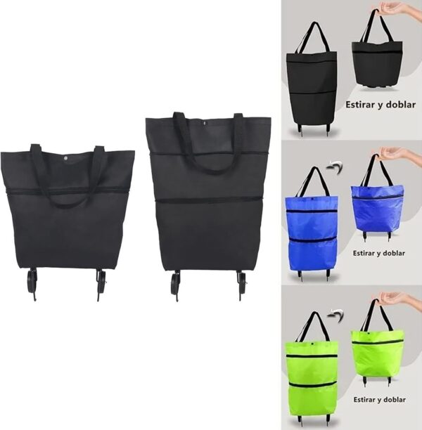 Rehomy Carrito de la compra plegable, carrito de compras plegable con ruedas, bolsa de comestibles reutilizable para picnic en supermercado - Image 4