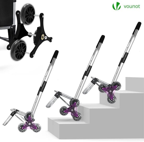 VOUNOT Carrito Compra Plegable de Aluminio, Carro de la Compra 6 Ruedas con Bolsa Oxford Desmontable, 45 L, Negro - Image 5
