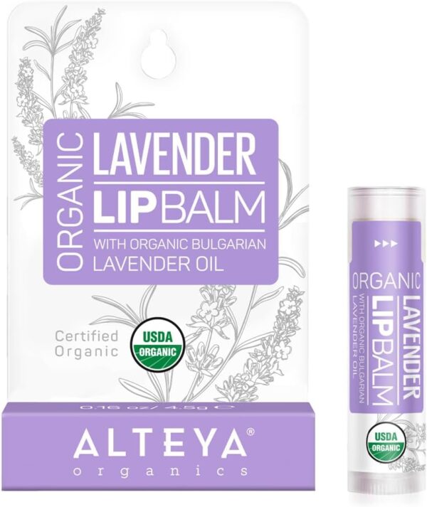 Alteya Organic balsamo labial de lavanda 4.5 gr – USDA certificado orgánico puro bio producto natural para cuidado labial basado en cuidadosamente seleccionados aceites esenciales hidratantes