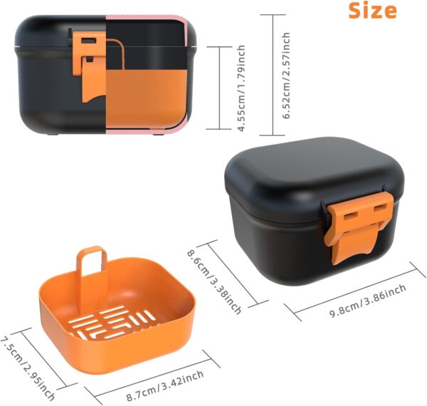 ARGOMAX Caja de prótesis a prueba de fugas, caja portátil para prótesis dentales, caja de dentaduras con colador, para prótesis dentales y aparatos ortopédicos (negro + naranja). - Image 3