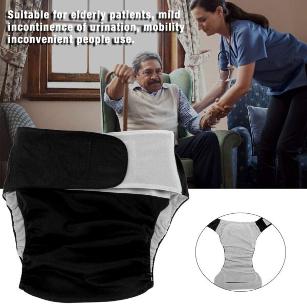 Pañal de tela para adultos, 1 pieza, reutilizable, ajustable, grande, para el cuidado de la incontinencia, pantalones de pañal de tela para personas con incontinencia discapacitadas (Color : Black) - Image 2