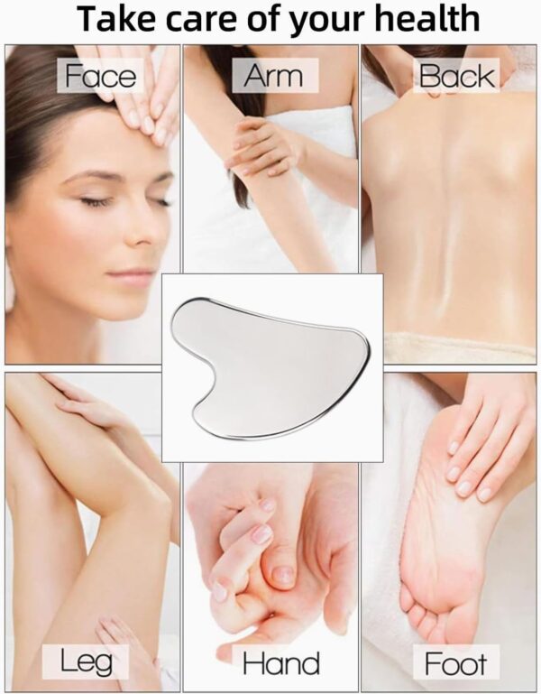 IPNSDON Masajeador de espátula de acero inoxidable en forma de corazón, herramienta de masaje facial, adecuado para masaje facial, cuidado de la piel del cuello - Image 6