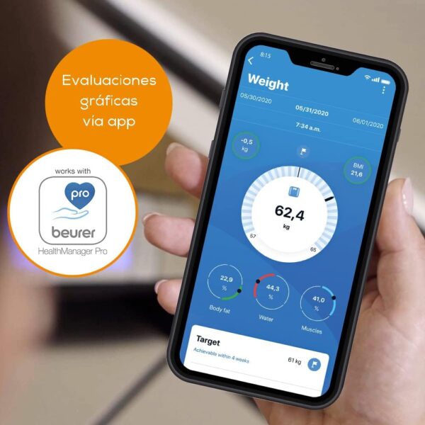 Beurer BF 600 - Báscula digital de diagnóstica con IMC y función Bluetooth de vidrio, con App en español, color blanco - Image 5