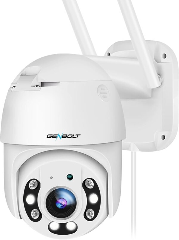 GENBOLT 2.5K Cámara Vigilancia WiFi Exterior, Domicilio Cámara CCTV con PTZ Seguimiento Automático Detección IP Cámara de Seguridad Externa Humana Visión Nocturna a Color, Sirena Aactiva Alarma