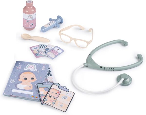 Smoby- Maletín Pediatra Baby Care- para el Cuidado de la Salud de Tus Muñecos, 19 Accesorios, Estetoscopio, Jeringuilla, Termómetro, Libreta, A Partir 3 años (7600240306), Exclusivo en Amazon - Image 4
