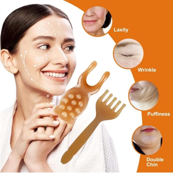 Peine Gua Sha,2 piezas Peine multiusos para masaje Masajeador Facial Gua Sha tabla de resina Gua Sha para cuero cabelludo y todo el cuerpo - Image 4