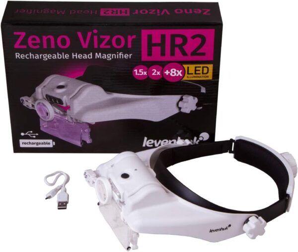 Levenhuk Zeno Vizor HR2 Lupa Frontal Recargable a Manos Libres con Luz y 3 Lentes Combinables con Aumento de 1,5X, 2X y 8X - Image 3