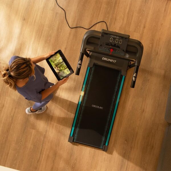 Cecotec Cinta de Correr Plegable DrumFit WayHome, Inclinación, Cinturón de Masaje, Mancuernas y Barras de Espuma, 1-18 km/h, 12 Programas, Superficie de Carrera Amplia - Image 6