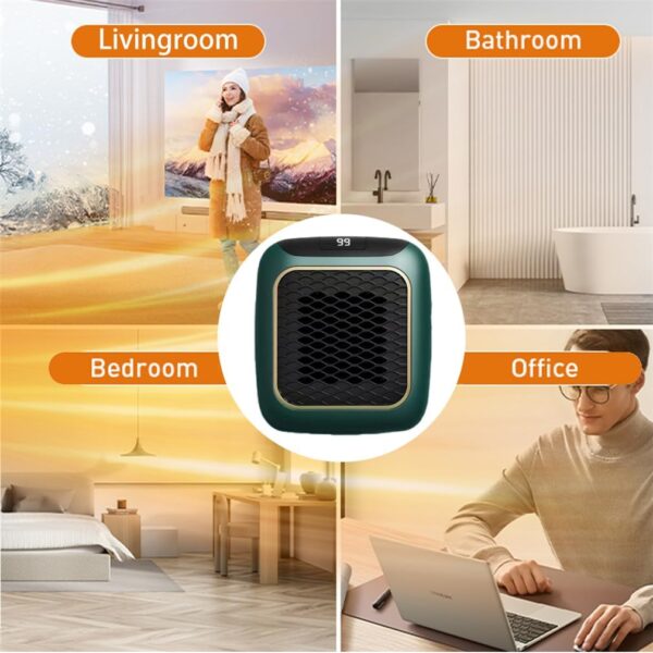 Calentadores De Ventilador Portátiles PTC Cerámica Calefacción Rápida Calentador Tip-Over Y Protección Contra Sobrecalentamiento Calentador de Espacio Para El Hogar Dormitorio Oficina (Green) - Image 6