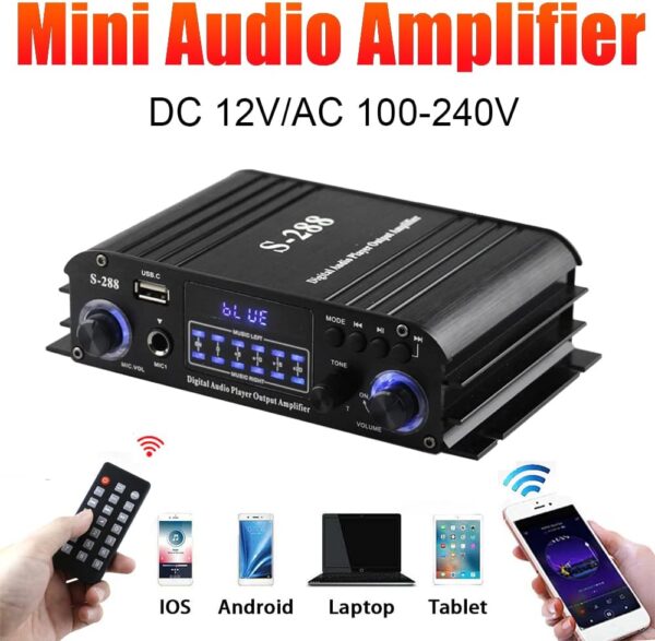 Etlephe 4 Canales Amplificador Audio,Amplificador HiFi,Amplificador Estéreo Bluetooth 5.0,2000W,FM Radio Portátil SD Card/USB Input/FM Radio, para el hogar o tu Coche 50W x4 - Image 8