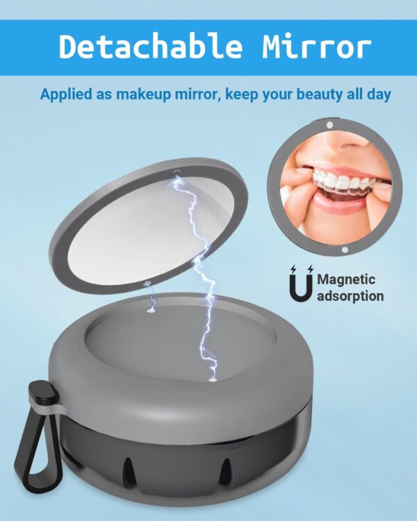 Caja de baño para dentaduras postizas, estuche de retención para aparatos ortopédicos, caja de retención portátil a prueba de fugas, kit de limpieza de dentaduras postizas con mosquetón de cepillo - Image 2