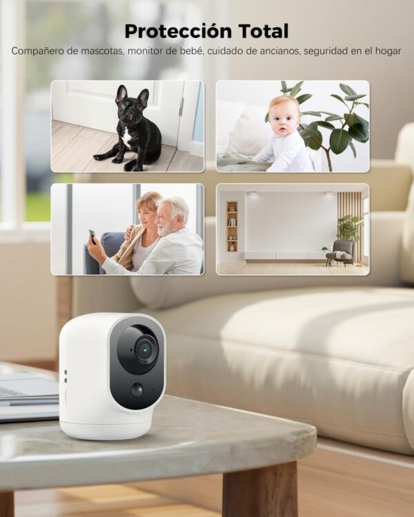 COCOCAM 2K Camara Vigilancia WiFi Interior Sin Cable con Batería 5200mAh, 355°P 90°T Inalámbrica para Vigilancia Bebés/Cámara Mascotas/Cuidado Ancianos, Reconocimiento AI, Detección Humana PIR - Image 9