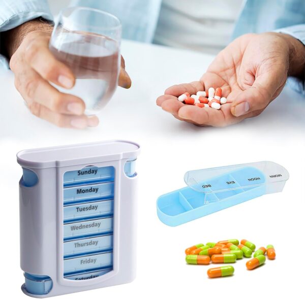Organizador semanal de pastillas,Pastillero Semanal 7 Dias, Pastillero semanal 4 veces al día, Dosificador de Comprimidos con 28 Compartimentos, 13 x 11,5 x 4,5 cm - Image 3