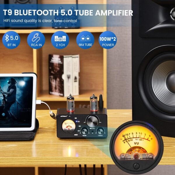 Mejora AIYIMA Tube T9 Bluetooth 5.0 6K4 Amplificador de Tubo de vacío USB DAC 100W Receptor estéreo Amp Coax/Opt HiFi Home Audio Amplificadores Digitales con medidor de VU - Image 6
