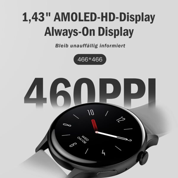 JANOLTY Reloj Inteligente Mujer Hombre con Llamada,1,43 “Pantalla AMOLED, 2 Pulseras de Reloj, Resistente al Agua IP68, Smartwatch Hombre con Presión Arterial, SpO2, Frecuencia Cardíaca,Negro - Image 2
