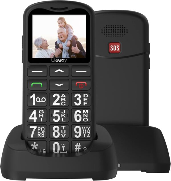 CHAKEYAKE Telefono Movil para Mayores Libre con Teclas Grandes, Doble SIM gsm Teléfono Móvil Basico con SOS Botón | Base de Carga | Fácil de Usar para Ancianos (Negro) - Image 2