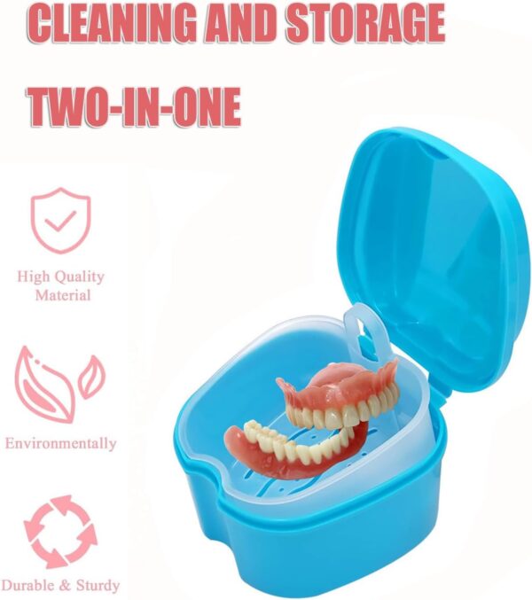 Caja de baño de dentadura dental, caja de retención dental de plástico, caja de baño de dientes falsos, juego de limpieza de dentaduras postizas, contenedor para remojar dentaduras dentales para - Image 3